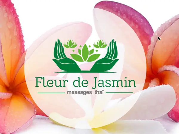 Flower logo with hands and lotus on a pink-orange background