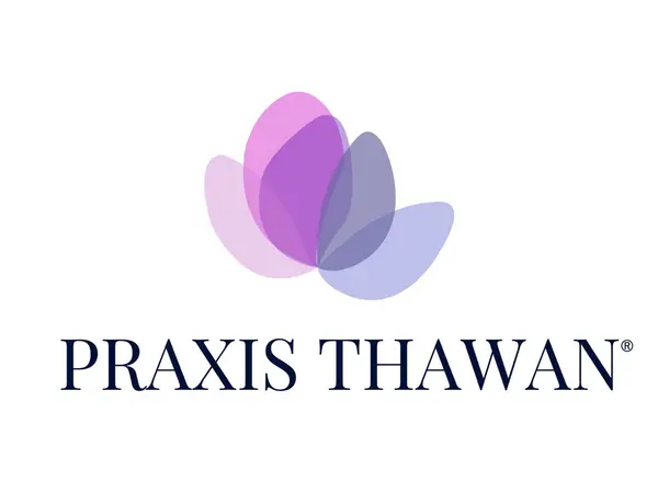 Praxis Thawan logo with purple lotus petals on a white background